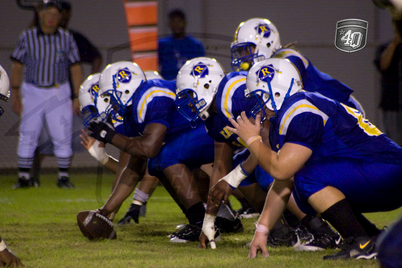 The Raiders offensive line gets ready.