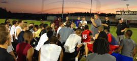 Team Florida head coach Mike Coe address his players after their final practice. Many notable seniors from around the area will be featured against the Georgia all-stars.